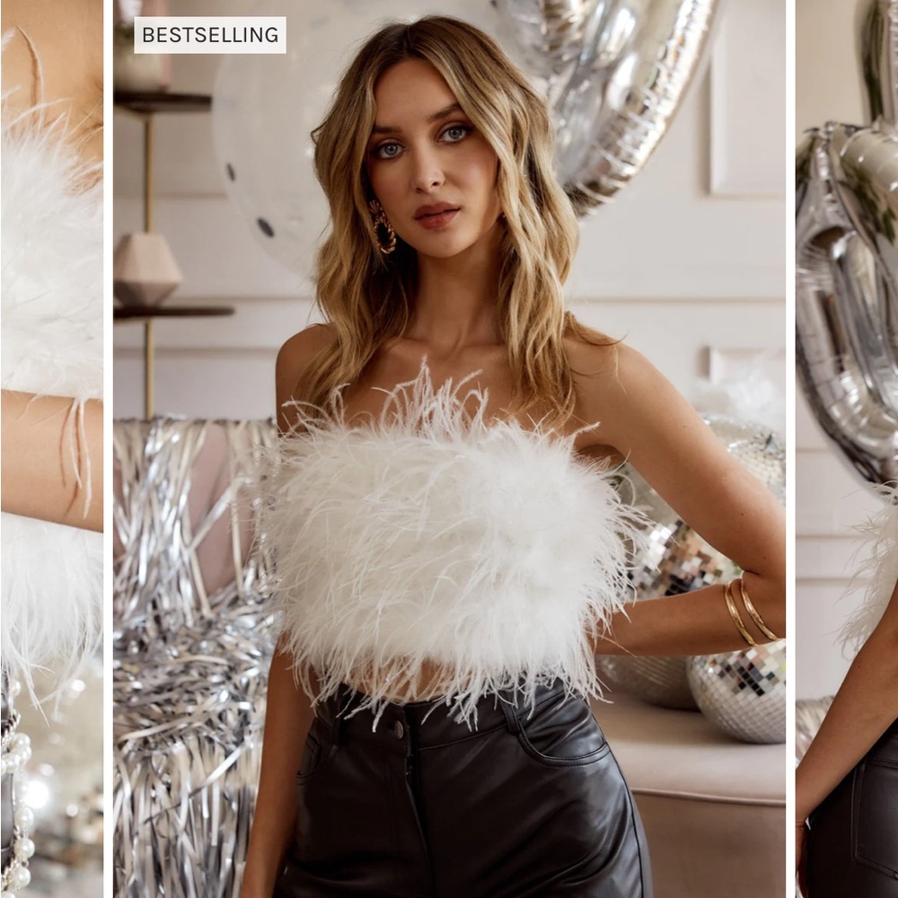 Faux Feather White Top